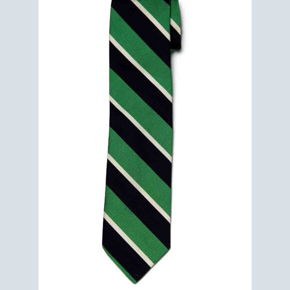 Jos A Bank Italian Silk and Cotton Tie Repp Stripe Green Blue White Men's - Picture 1 of 1